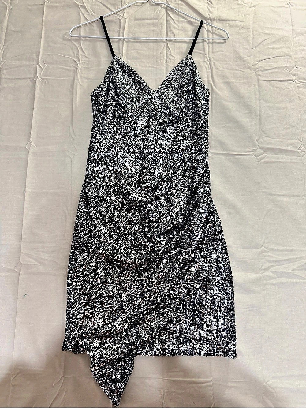 Crystal Sky Sequin Mini Dress in Black & Silver Size XS Like New